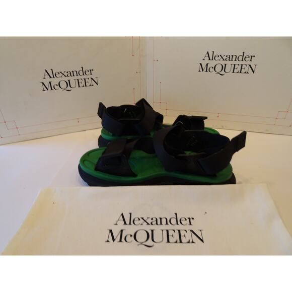 Alexander McQueen Strappy Slide Sandals Green Black Sz 37 NIB 842 - Picture 2 of 7